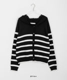 Surring Stripe Hood Knit Cardigan