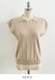Bico Ribbed Collar Cap Sleeve Knit