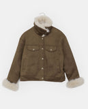 Dune Suede Quilted Buckle High Neck Fur Jacket