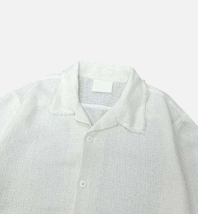 ポロシャツ HUECLOSET Dekki cropped tweed half shirt 2plan (ツープラン) - ダメージクロップツイードハーフシャツ
