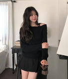 Eden Ribbon Strap Unbalanced Shoulder Ribbed Knit