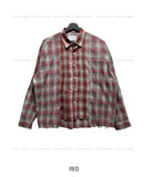 Nepri Cutting Layered Cropped Checkered Shirt