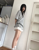 [UNISEX] Karin Linen Overfit Henley Neck Off-Shoulder Short Sleeve T-Shirt