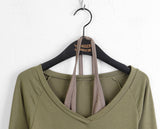 Ripple Halter Layered V-Neck Cropped Long Sleeve T-Shirt