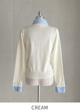 Rieple Color Matching Shirt Collar Knit Cardigan