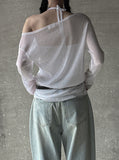 Boat neck long sleeve see-through knit