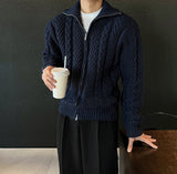 Rope high neck cable zip-up knit