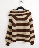Lambo Stripe Unbalance Button Collar Long Sleeve Knit