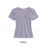 Jenne Shirred V-neck Slim Short Sleeve