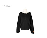 Nancy Henley Neck Button Round Patch Wool Knit