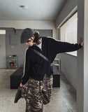 Hui hairy track hood knit zip-up