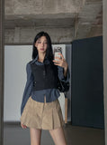 Denzel Cutting Pleats Cotton Pantskirt