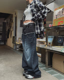 Kio two-tone layered denim pants