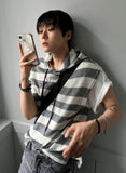 Stripe Mix Hooded Vest Knit