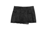 Dezo Black Denim Pleated Skirt
