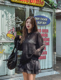Layered see-through knitwear hoodie