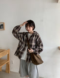 [unisex] Hikki Check Over Hood Shirt