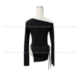 NP Slit Strap Unbalance Shoulder Long Sleeve