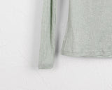 Twill Ribbon Strap Off-Shoulder Slit Cropped Long Sleeve T-Shirt