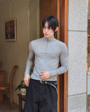Furnon Ribbed Half-Zip Muscle Long Sleeve Tee