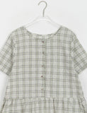 Yunni Check Button Short Sleeve Long One Piece