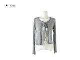 Vike Flower See-Through Long Sleeve Ribbon Cardigan