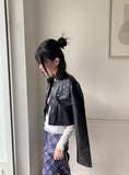 Bottle Biker Pocket Cropped Leather Jacket