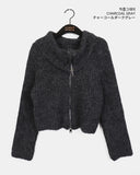 Ar Big Collar Fur Angora Two-Way Knit Zip-up