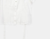 Jenny Round Collar Pin Tuck Lace Puff Short Sleeve Blouse