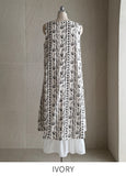 [Strap set] Gloss Floral Color Matching Sleeveless Long One Piece