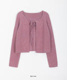 Swan Color Round Ribbon Knit Cardigan