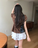 May Ribbon Pintuck Puff Blouse