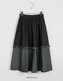 Hoyu frill color matching banding denim long skirt