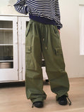 Zler Y2K Cargo Ribbon Two-Way Banding Cotton Long Jogger Wide Pants