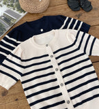 Hazel Stripe Puff Knit Cardigan