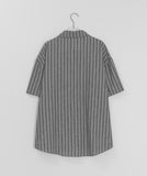 [unisex] Bubblet Stripe Linen Over Short Sleeve Shirt