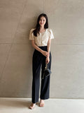Hwie Pin Tuck Wide Straight Slacks