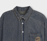 Sia damage washed denim short-sleeved shirt