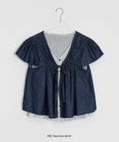 Cheatero Denim Layered Short Sleeve Blouse