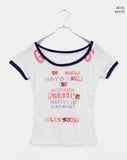 Fleet Off-Shoulder Lettering Print Ringer Color Matching Short Sleeve T-Shirt
