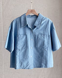 Inkaru denim collar shirt belt H-line skirt set