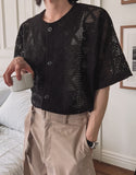 Suo crochet punching knitwear half shirt