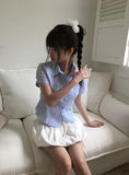 Karen Stripe Short Sleeve Collar Slim Shirt