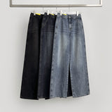 Vertical Cut Line Wide Denim Pants