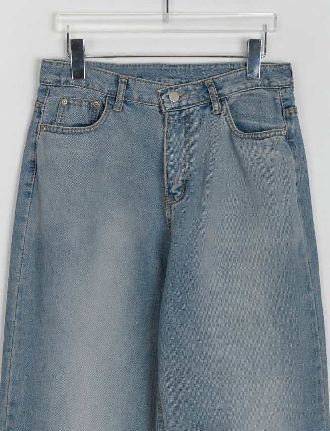 【BAON】Gomibe Washed Denim Wide Pants BAON (バオン) - ゴミブウォッシュ加工デニムワイドパンツ