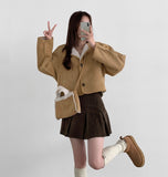 Suede Fleece Crop Jacket Mini Cross Bag Set