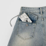 Back Pocket Washing Bermuda A-Line Knee Length Denim Shorts