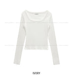 [U-BASIC] Marron Square Neck Slim Long Sleeve
