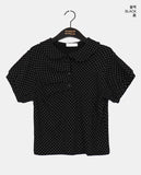 Polat Dot Pintuck Collar Short Sleeve T-Shirt