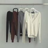 Soft Halterneck Sleeveless Fake Layered Point Knit Cardigan